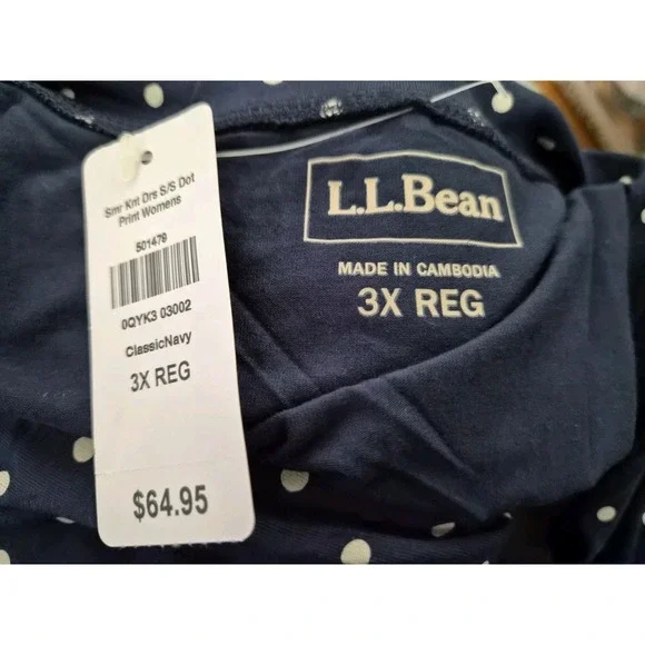 L.L. Bean Dress Faux Wrap Knit Short Sleeve Polka Dot Coastal M - Picture 5 of 6